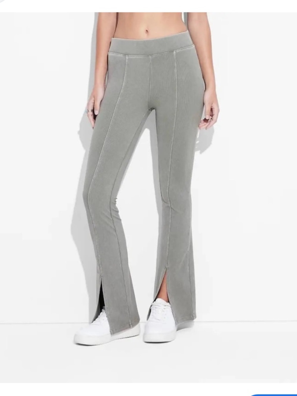 wild fable Light Olive Green Flare Leggings with Front Slits